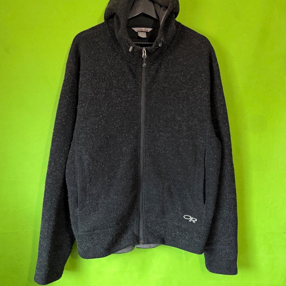 Outdoor Research Mens Large Full Zip Knit Fleece Lined Hoodie Charcoal Grey VTG